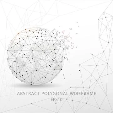 Abstract globe polygonal wire frame on white background. イラスト素材