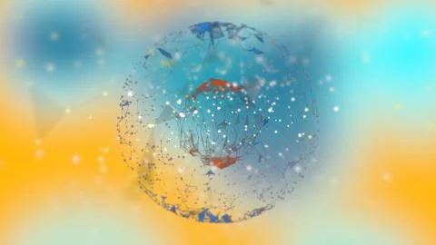 Abstract globe in triangular network connections on colorful background. Illustrazione stock