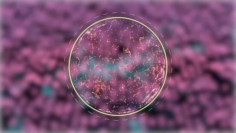 Abstract globe in triangular network connections flickering on blurred pink dots Stock Photos