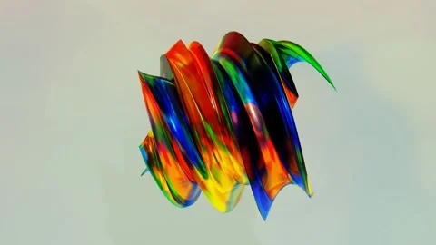 Abstract glossy 3d multicolored twisted spiral figure rotates on gray background Stock-Footage 306525713
