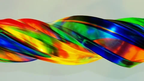 Abstract glossy 3d multicolored twisted spiral figure rotates on gray background Video stock 306525724