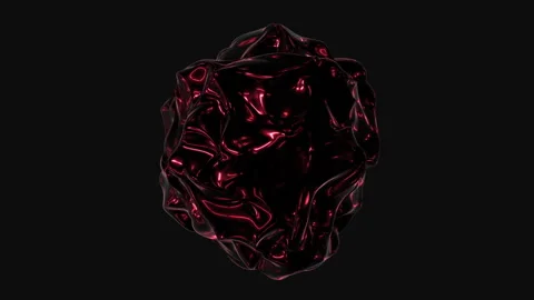 Abstract glossy black and red liquid blob rotating on dark background, 3D render Stock Footage 333163474
