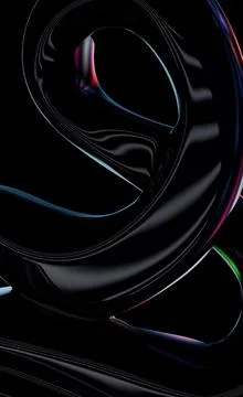 Abstract, glossy black fluid forms twist and intertwine on a dark backgroun.. Stock Illustration