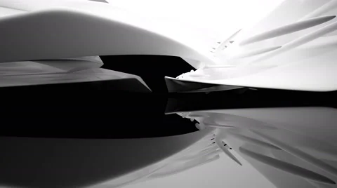 Abstract glossy black interior with white sculpture. Architectural background. Stock Footage 68383453