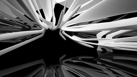 Abstract glossy black interior with white sculpture. Architectural background. Видео 71459434