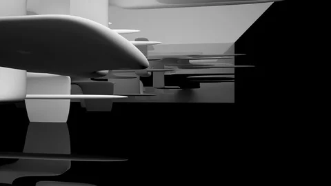 Abstract glossy black interior with white sculpture. Architectural background. Vídeo Stock 73408110