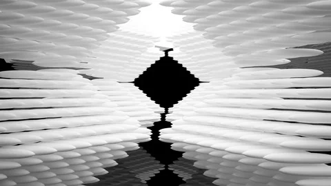 Abstract glossy black interior with white sculpture. Architectural background. Stock Footage 81946452