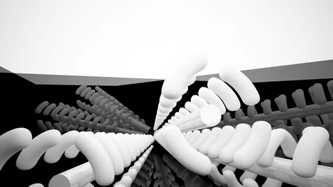 Abstract glossy black interior with white sculpture. Architectural background. Stock Footage 82343854