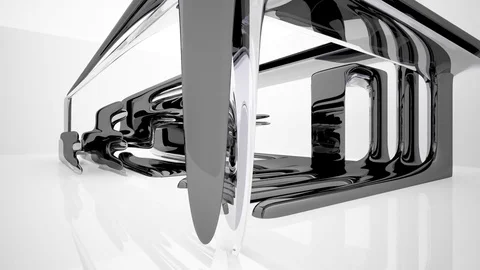 Abstract glossy black interior with white sculpture. Architectural background. Vídeo Stock 82528679