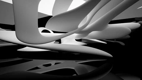 Abstract glossy black interior with white sculpture. Architectural background. 動画素材 82642592