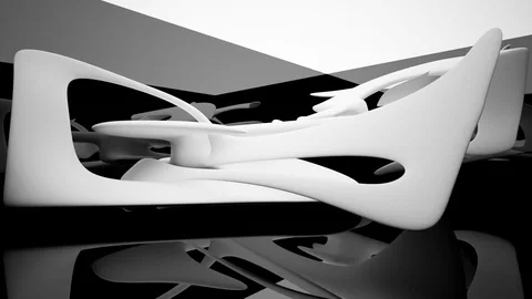 Abstract glossy black interior with white sculpture. Architectural background. Stock-Footage 82642594