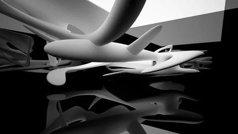 Abstract glossy black interior with white sculpture. Architectural background. Видео 82642708