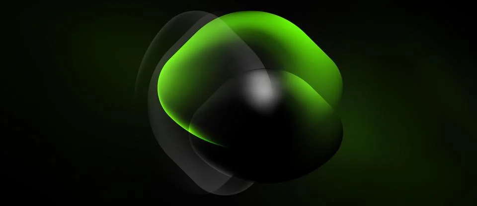 Abstract glossy shapes overlap, creating luminous green, black forms. Smooth Stock Illustration
