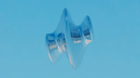 Abstract glossy swirling figure deforms on blue background. 3d render looped ani Video stock 309089559