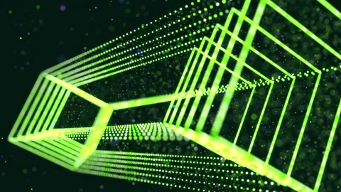 Abstract glow green particles form 3d object. Rectangles. Vj loop as bg of Vidéo 157404408
