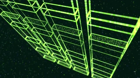 Abstract glow green particles form 3d object. Array of rectangles. Vj loop as bg Vidéo 157404477