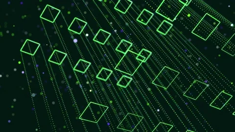 Abstract glow green particles form 3d object. Rectangles. Vj loop as bg of Vidéo 157564228