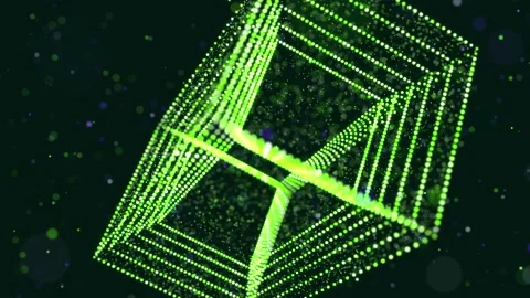 Abstract glow green particles form 3d object. Rectangles. Vj loop as bg of Vidéo 162425002
