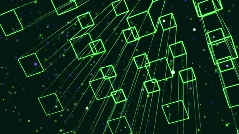 Abstract glow green particles form 3d object. Rectangles. Vj loop as bg of Vidéo 162697147