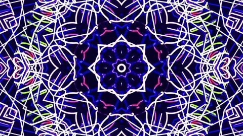 Abstract Glow Kaleidoscope Patterns. 4K Geometric Animation Background Video stock 140990216
