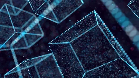 Abstract glow particles form 3d object in space. Cubes. Vj loop as bg of virtual Video stock 161916795