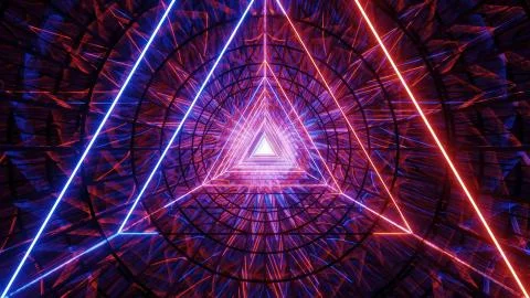 Abstract glowig wireframe triangle design with dark abstract background 3d Stock Illustration