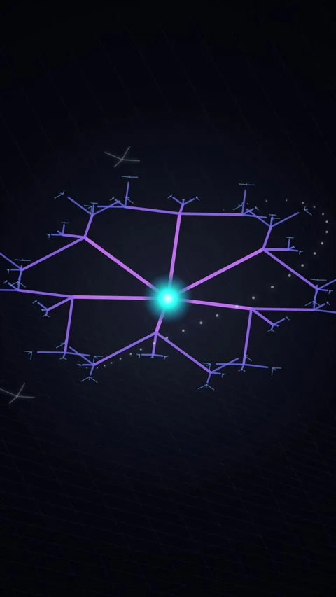 Abstract Glowing Atom Model with Orbital Particles in Dark Space Video stock 346197701