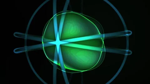 Abstract glowing atom nucleus with orbiting electrons in digital space. Stock Footage 333914559