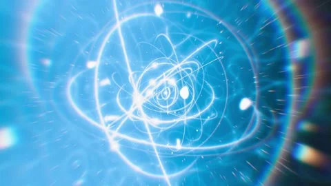 Abstract Glowing Atom Particle Animation with Orbiting Electrons Video stock 333738627