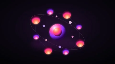 Abstract glowing atom structure with vibrant pink and purple spheres rotati.. 库存影片 347810339