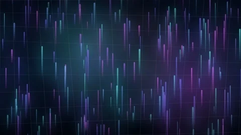 Abstract glowing bars pulse across a dark digital grid background Stock Footage 336995113