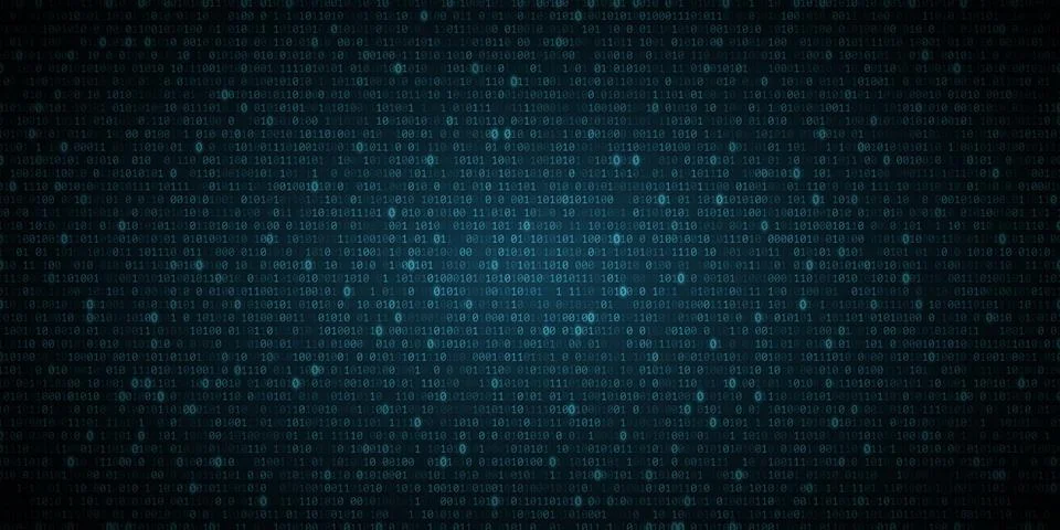 Abstract glowing blue binary programming code background. Digital data. High  Stock Illustration