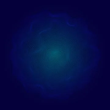 Abstract glowing blue circle grid pattern dynamic particles on dark backgroun Illustrazione stock