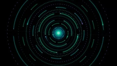 Abstract glowing blue circular data connection lines forming a digital tech.. Video stock 343611664