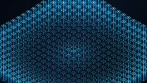 Abstract Glowing Blue Cubes Matrix Animation Background Stock Footage 344514050