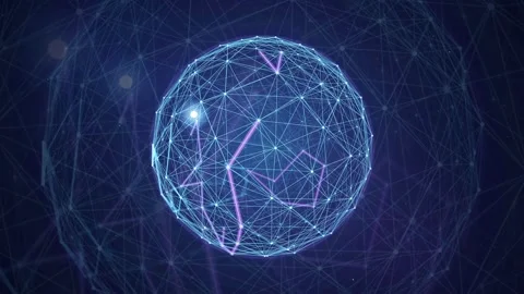 Abstract Glowing Blue Digital Sphere with Interconnected Plexus Lines and Видео 343172370