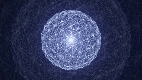 Abstract glowing blue digital sphere with interconnected network lines and Видео 343431570