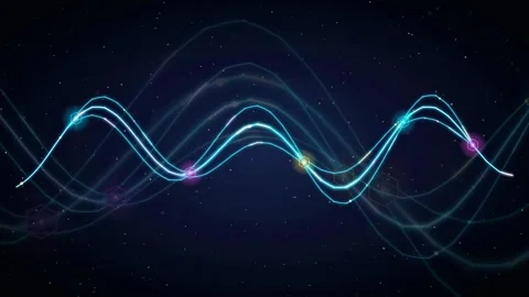 Abstract glowing blue digital wave lines flowing through a dark starry space 库存影片 340119897