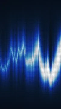 Abstract glowing blue digital wave pattern with illuminated pixel-like text.. Illustration