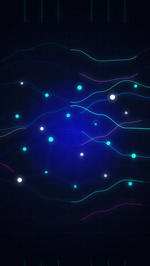 Abstract glowing blue digital waves and tech particles motion graphic loop Stock Footage 346736000
