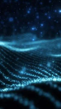 Abstract glowing blue digital waves made of particles floating in a dark sp.. Stockillustratie