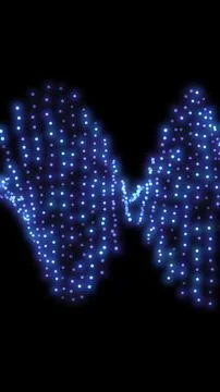 Abstract glowing blue dots forming a wave shape on black background イラスト素材