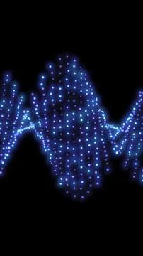 Abstract glowing blue dots forming a wave shape on black background Stock Illustration