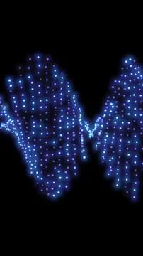 Abstract glowing blue dots forming a wave shape on black background Stock Illustration