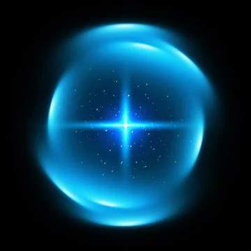Abstract glowing blue energy orb with a bright central star flare and spark.. Stock Illustration