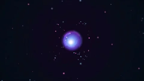 Abstract glowing blue energy sphere pulsing in deep space with floating Stock Footage 346203415