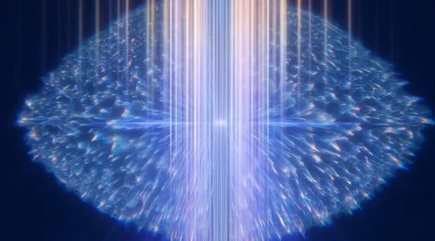 Abstract glowing blue eye with vertical light pillar Stock Footage 331450757
