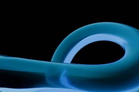 Abstract glowing blue-green fluid ribbon forms elegant curves and loops aga.. Ilustração Stock
