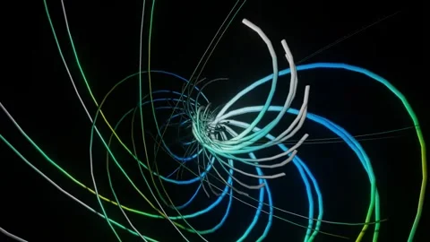 Abstract Glowing Blue Green Spiral Light Trails on Black Background Stock Footage 345950368