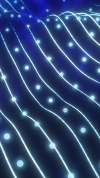 Abstract glowing blue grid with light nodes flowing in wave-like formation on Foto stock